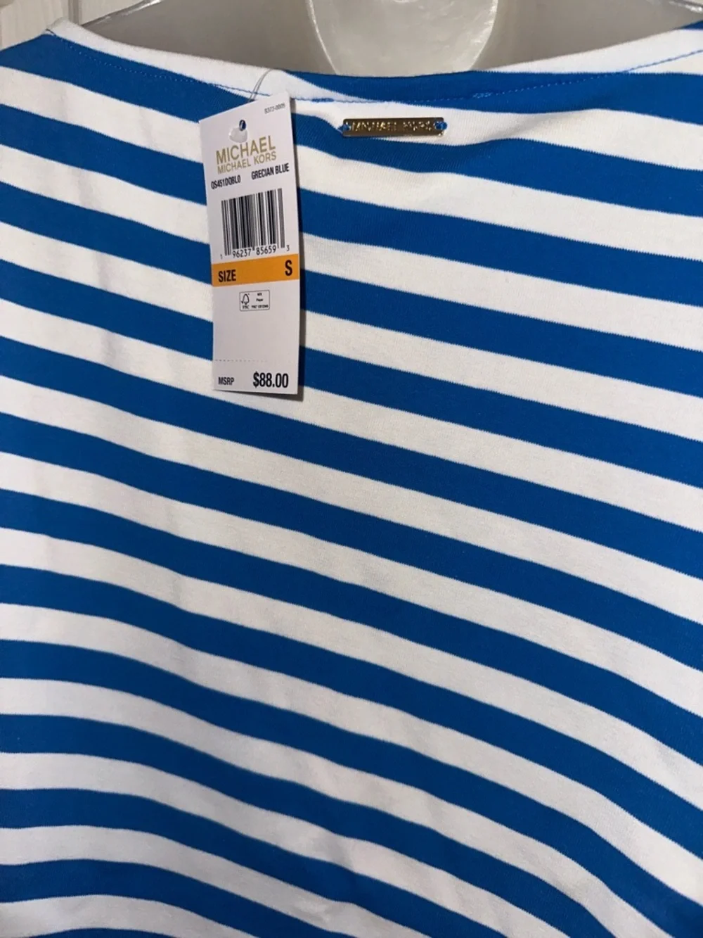 Michael Kors Royal Blue and White Striped Short Sleeve Tee Small S NWT